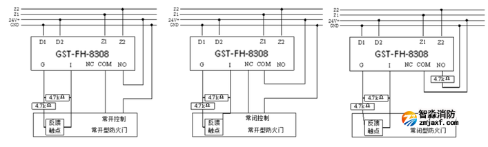 GST-FH-8308防火門(mén)監(jiān)控模塊接線示意圖