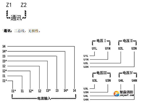 海灣GST-DJ-D44C交流單相電壓電流傳感器（四路電壓、四路電流）安裝接線端子說(shuō)明