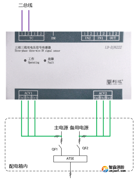 LD-DJ6222三相三線雙電壓信號傳感器接線圖