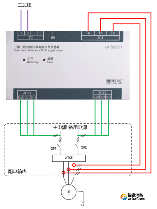 LD-DJ6223三相三線雙電壓單電流信號傳感器接線圖