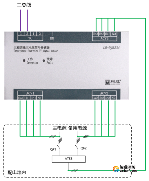 LD-DJ6234三相四線三電壓信號(hào)傳感器接線圖