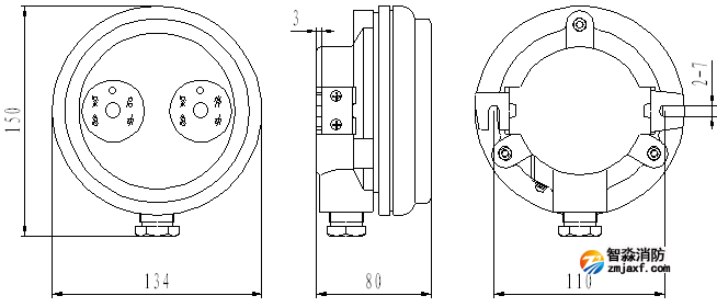 JDJQ-1防爆緊急啟動(dòng)/停動(dòng)按鈕外形結(jié)構(gòu)示意圖