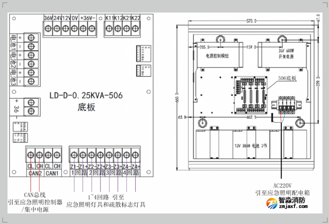 LD-D-0.25KVA-506消防應急燈具專用應急電源接線圖