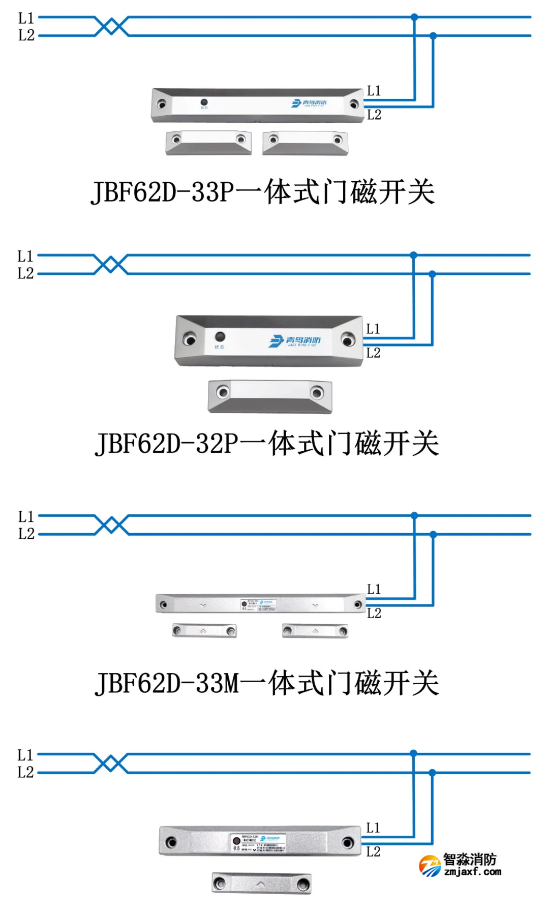 JBF62D-33P/JBF62D-32P/JBF62D-33M/JBF62D-32M 一體式門磁開關接線圖